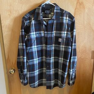 Carhartt Men's Brown and Blue Plaid Shirt